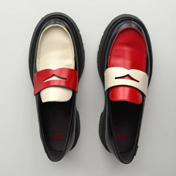 Camper NWOB Walden Twins Red White Black Slip On Chunky Penny Loafers EU 40 US 9 - Picture 2 of 8